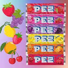 PEZ candy in bulk packs with pictures of fruits showing their flavors