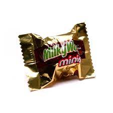 Milky Way Miniatures bulk bar wrapped in gold color packaging.