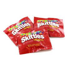 Skittles Original red mini packs with rainbow candy.