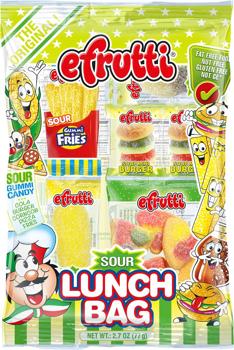 Efrutti sour lunch gummi bulk bag in a light green packaging.