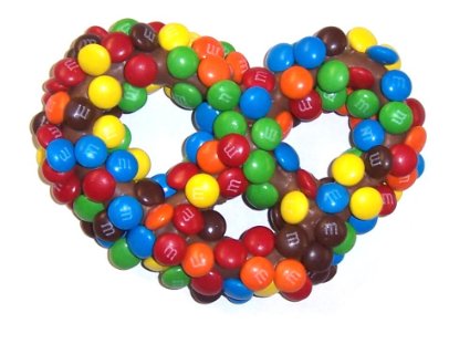 Asher's milk chocolate covered pretzels with colorful M&Ms