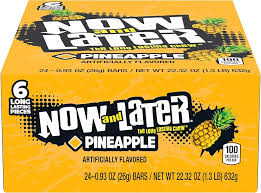 Now and Later 24 count Pineapple Chews Candy in yellow Box Packaging