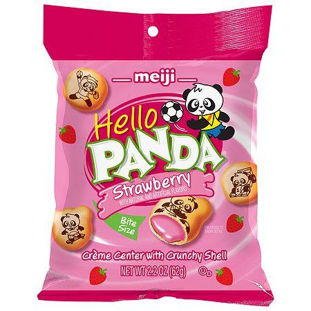 Hello Panda Strawberry-Flavored Cookies with Crunchy Shell and Soft Filling in pink color packaging