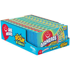 Airheads Sour Bars Theater Box 12 Count 6 Bars Each Airheads Sour 6 Bars 12 count theater box in a blue display box.