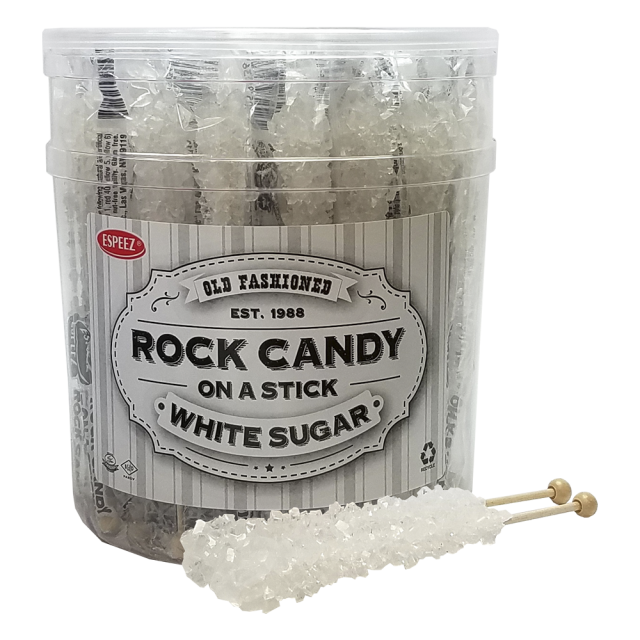 Espeez White Rock Candy On a Stick Jar 36 ct 6.5 "