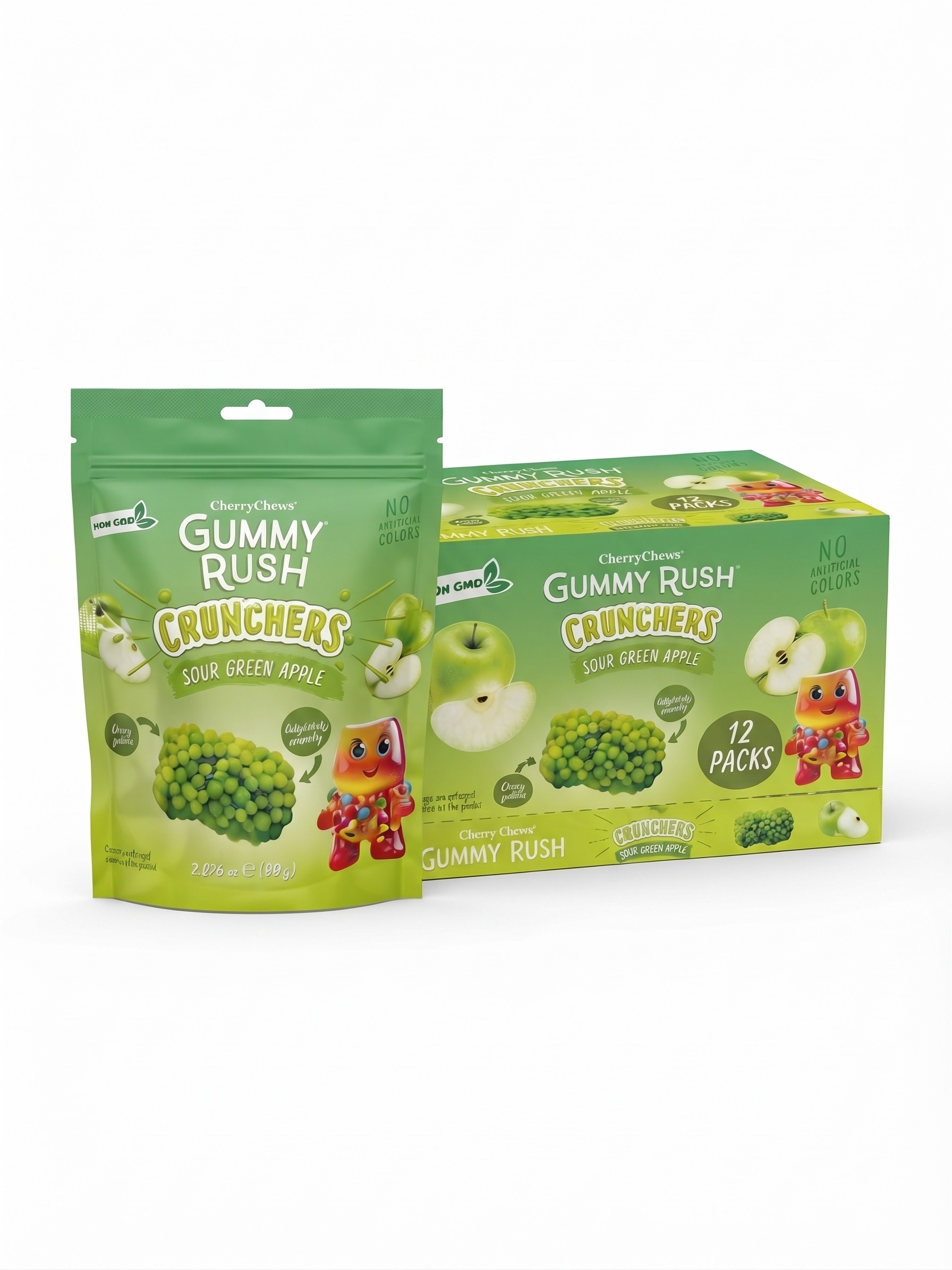Gummy Rush Sour Green Apple Crunchers Cluster 2.8oz 12 Pack